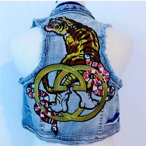 Custom made jean vest jacket S